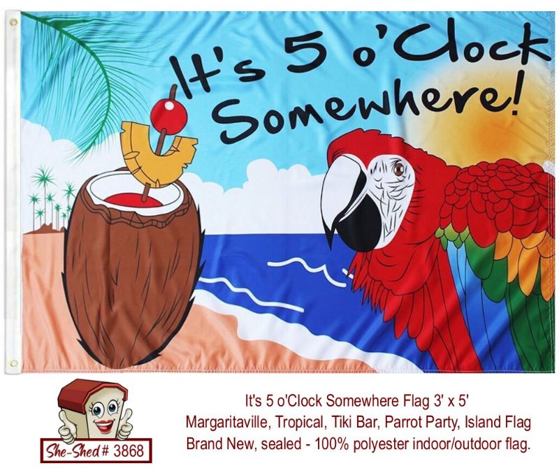 It's 5 O'Clock Somewhere Margaritaville Tropical Parrot Flag 3x5 - NEW, VGC