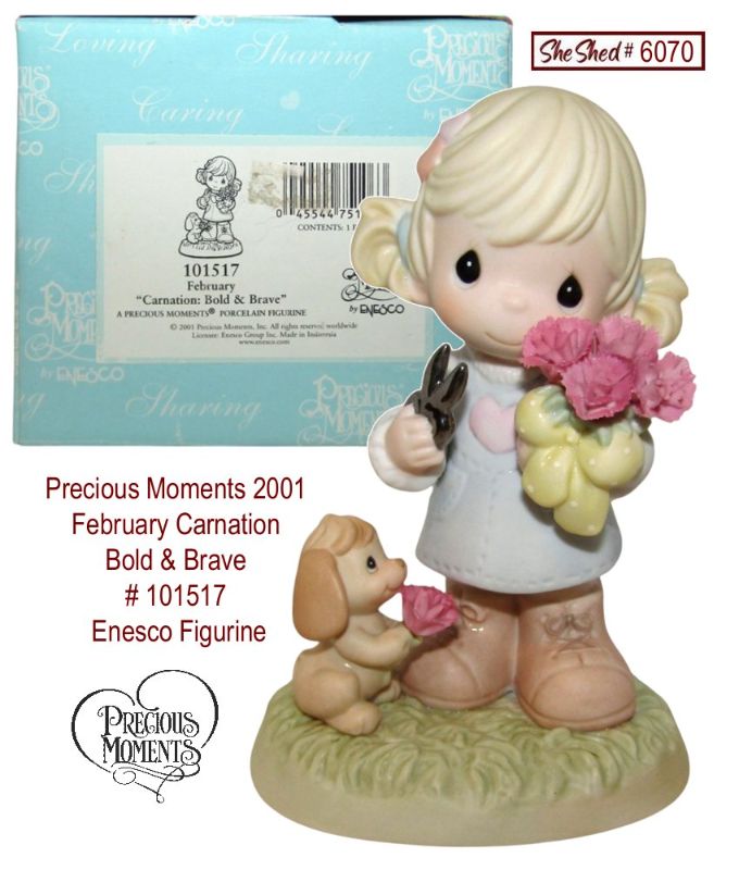 Precious Moments 2001 February Girl Carnation Puppy Bold Brave 101517 Figure Box