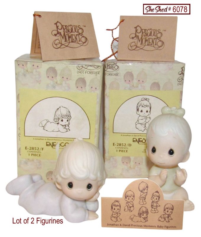Precious Moments 1983 Lot of 2 Baby Figurines E2852D & E2852F Jonathan & David