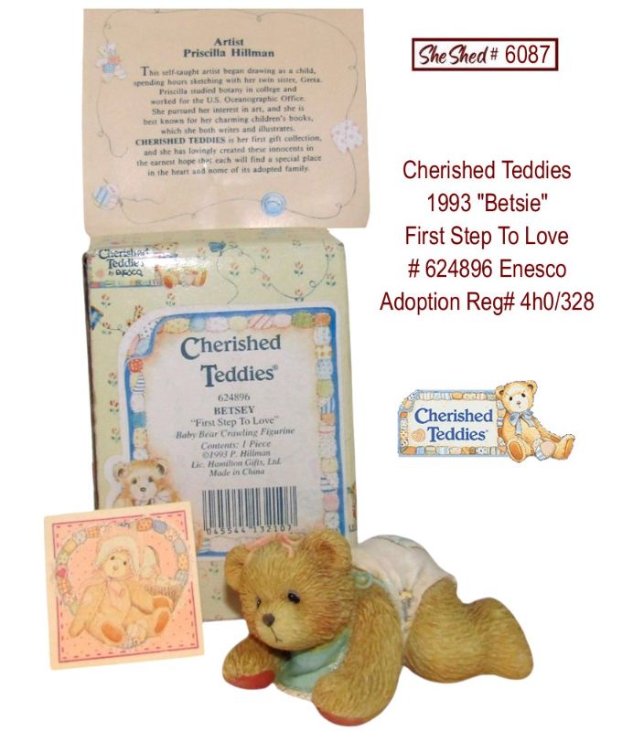 Cherished Teddies 1993 Betsie First Step To Love 624896 Reg# 4h0/328 Box Papers
