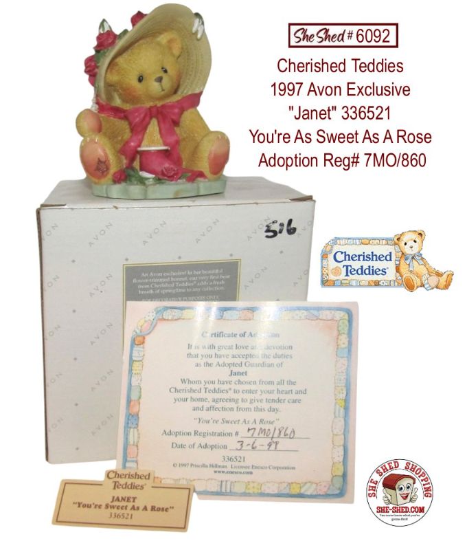 1997 Avon Exclusive Janet 336521 You're As Sweet As A Rose Adopt Reg 7MO/860 Box