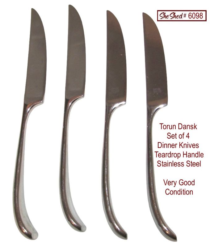 Dansk Torun Set of 4 Dinner Knives Teardrop Handle Japan Stainless 9.5" VGC