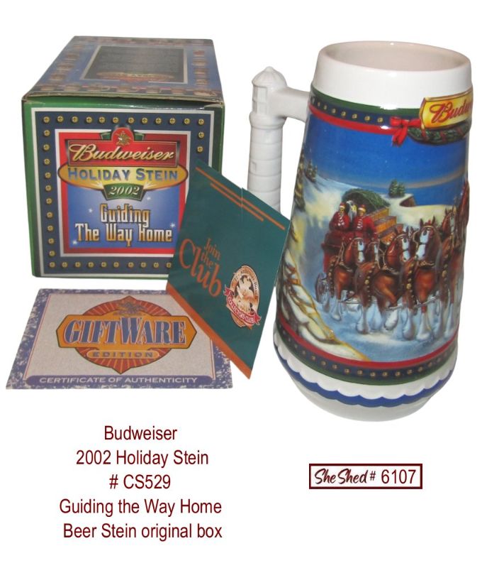 Budweiser 2002 Holiday Beer Stein CS529 Guiding The Way Home w/ Original Box COA