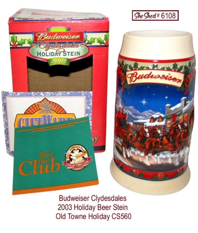 Budweiser Clydesdale 2003 Holiday Beer Stein CS560 Old Towne Holiday Orginal Box