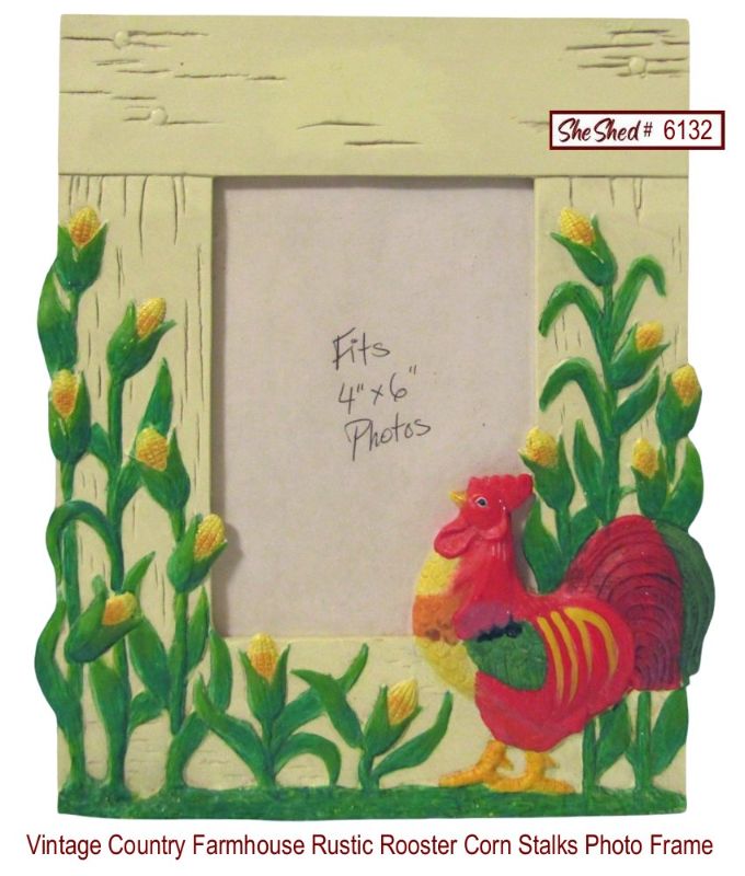 Enesco Vintage Rustic Rooster Corn Stalks 4x6 Picture Frame Farmhouse Decor