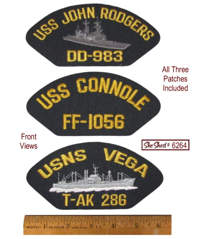 Lot 3 US Navy Ship Patches USS John Rodgers DD-983 Connole FF-1056 USNS Vega