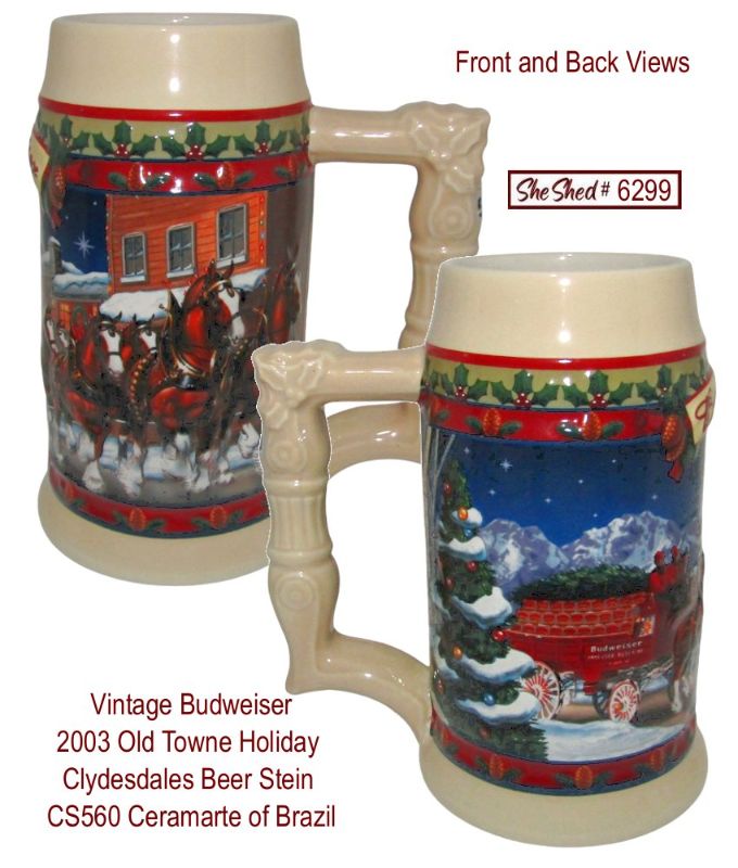 Budweiser 2003 Old Towne Holiday Clydesdale Beer Stein CS560 Ceramarte Brazil