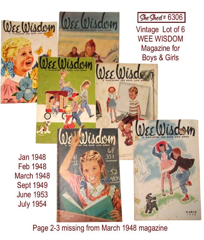 Vintage Lot of 6 Wee Wisdom Magazine's for Boys and Girls 1948-1954