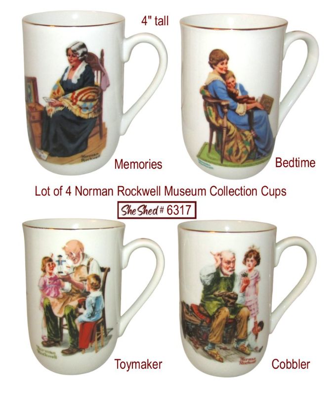 Norman Rockwell Museum Mug Cup Lot of 4 Memories Bedtime Toymaker Cobbler 1982